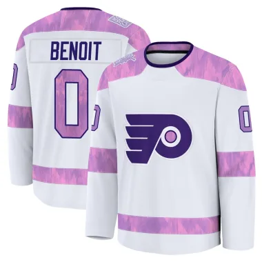 Premium Simon Benoit White Philadelphia Flyers 2024 Hockey Fights Cancer Practice Jersey - Men's