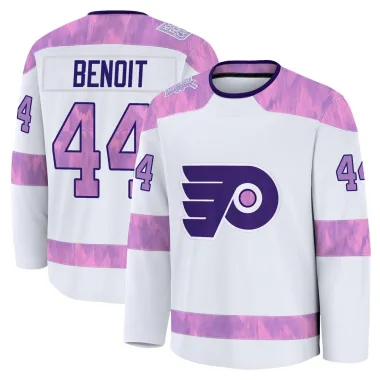 Premium Simon Benoit White Philadelphia Flyers 2024 Hockey Fights Cancer Practice Jersey - Youth