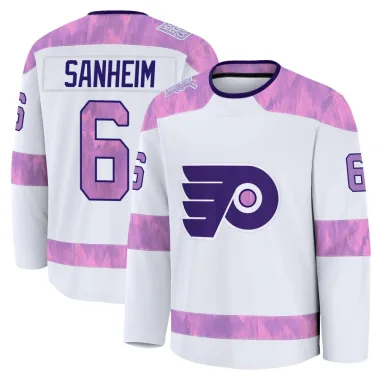 Premium Travis Sanheim White Philadelphia Flyers 2024 Hockey Fights Cancer Practice Jersey - Youth